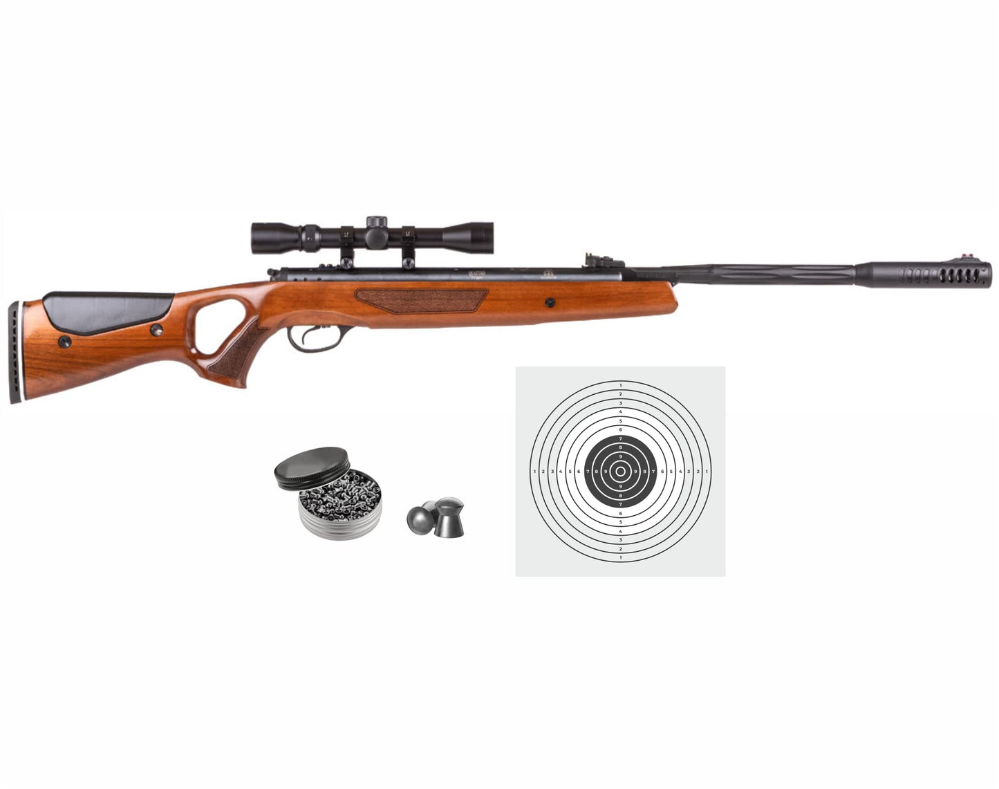 Hatsan Mod 65 Combo Spring Piston .25 Cal Air Rifle with Free 3-9x32 Scope and Mounts 750 FPS/23 FPE with Pellets and Target Bundle